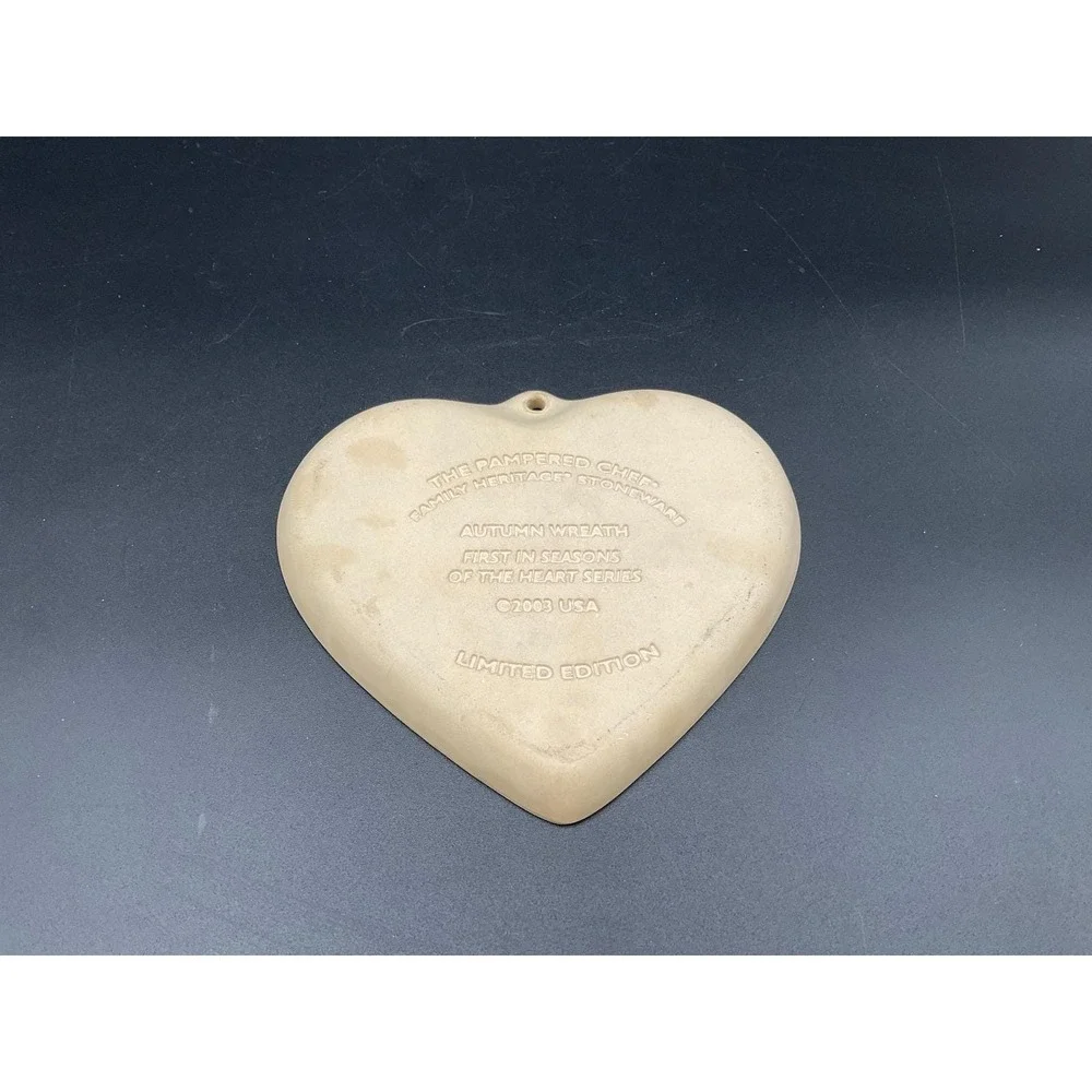 Pampered Chef Autumn Wreath Heart Cookie Mold Stoneware 2003 Seasons the Heart‎
